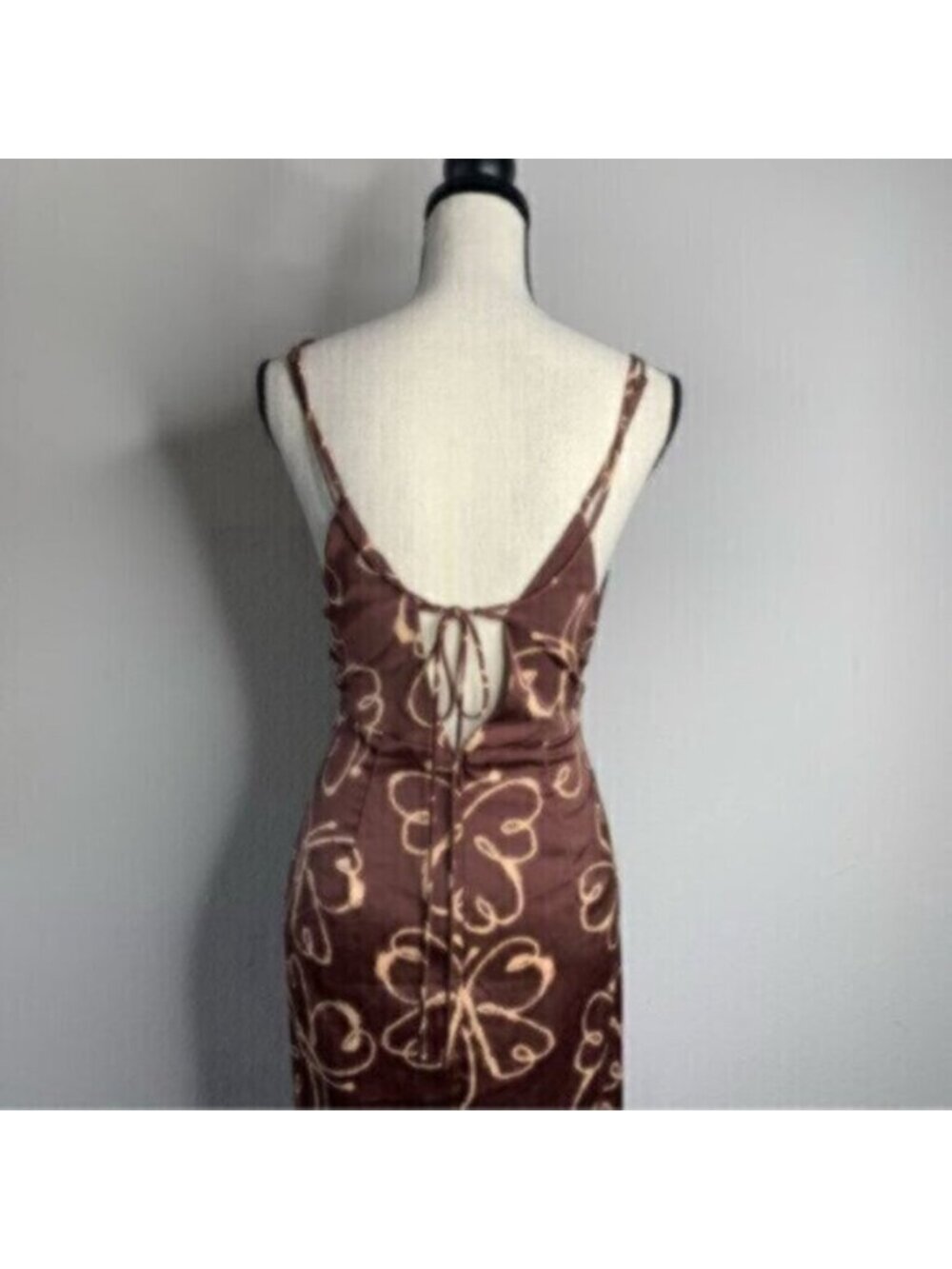 Urban Outfitters Brown & Cream Plunged Neckline Midi Dress - Picture 10 of 16